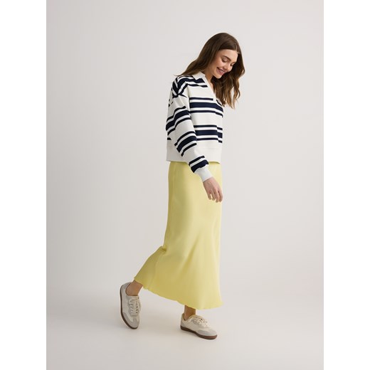 Reserved - Satynowa spódnica midi - kremowy ze sklepu Reserved w kategorii Spódnice - zdjęcie 183759855