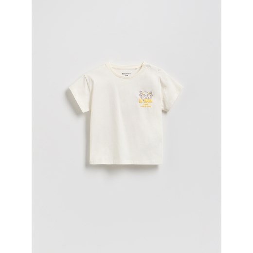 Reserved - T-shirt z wypukłym nadrukiem - złamana biel Reserved 80 (9-12 m.) Reserved