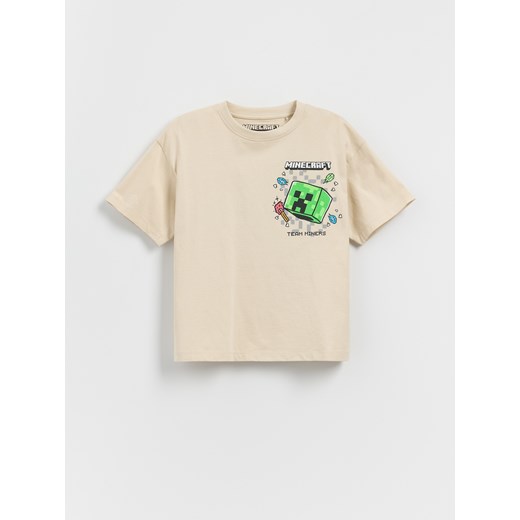 Reserved - Bawełniany t-shirt Minecraft - beżowy ze sklepu Reserved w kategorii T-shirty chłopięce - zdjęcie 183760116