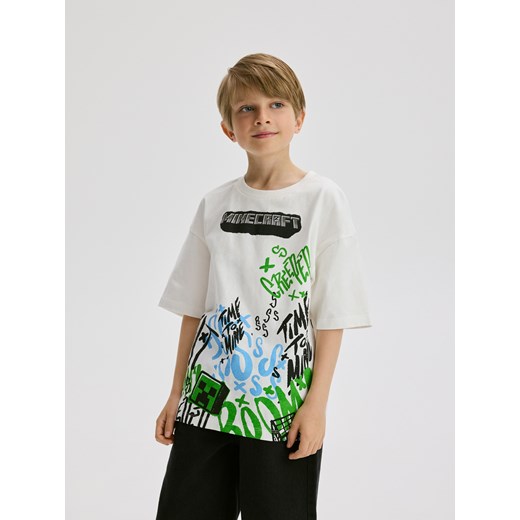 Reserved - Bawełniany t-shirt Minecraft - złamana biel ze sklepu Reserved w kategorii T-shirty chłopięce - zdjęcie 183760118