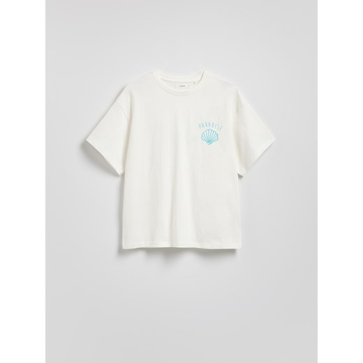 Reserved - Bawełniany t-shirt z nadrukiem - złamana biel ze sklepu Reserved w kategorii Bluzki damskie - zdjęcie 183760166