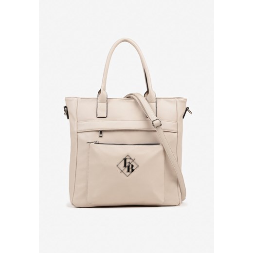 Ciemnobeżowa Torebka Typu Shopper z Paskiem Crossbody Zdobiona Aplikacją Idaniela ze sklepu renee.pl w kategorii Torby Shopper bag - zdjęcie 183761299