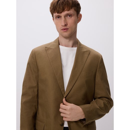 Reserved - Marynarka slim fit z dodatkiem konopi - warm olive ze sklepu Reserved w kategorii Marynarki męskie - zdjęcie 183763375