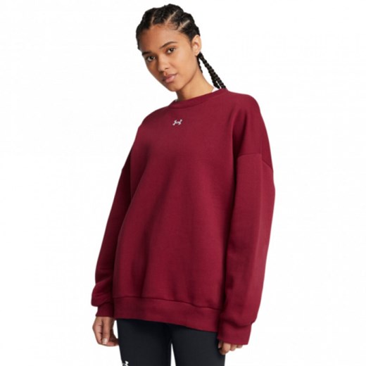 Damska bluza dresowa nierozpinana bez kaptura Under Armour UA Rival Fleece OS Crew - czerwona ze sklepu Sportstylestory.com w kategorii Bluzy damskie - zdjęcie 183768587