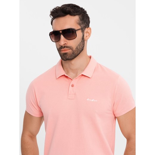 Polo koszulka z bawełnianej dzianiny pique – różowa V5 OM-POSS-0103 ze sklepu ombre w kategorii T-shirty męskie - zdjęcie 183769237