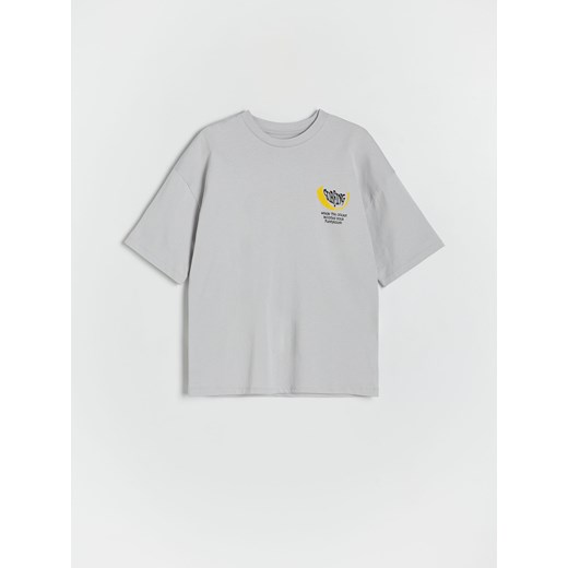 Reserved - T-shirt oversize z nadrukiem - jasnoszary Reserved 116 (5-6 lat) Reserved wyprzedaż