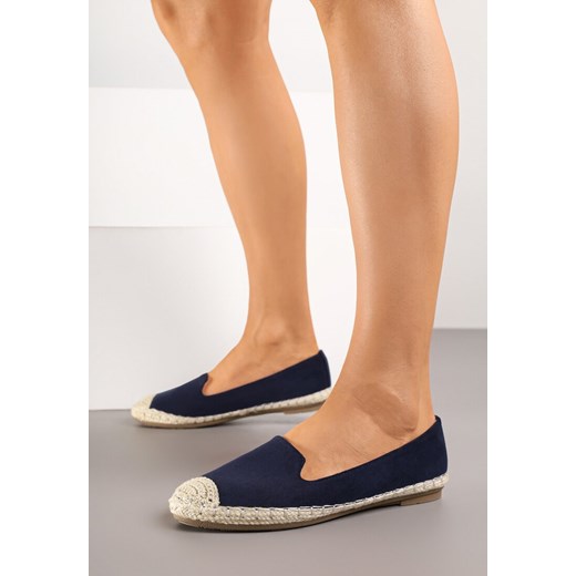 Born2be espadryle damskie bez zapięcia na lato z tkaniny granatowe casualowe