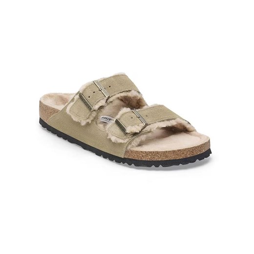 Birkenstock Skórzane klapki &quot;Arizona Shearling&quot; w kolorze szarobrązowym ze sklepu Limango Polska w kategorii Klapki damskie - zdjęcie 183770158