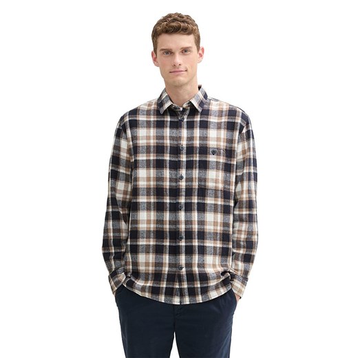 Wielokolorowa koszula męska Tom Tailor z długim rękawem bawełniana casual z klasycznym kołnierzykiem 