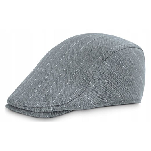 Lekki Kaszkiet Męski - Pako Jeans - Szary, Paski CPAPJNSKASZKIET102102 ze sklepu JegoSzafa.pl w kategorii Kaszkiety męskie - zdjęcie 183773998