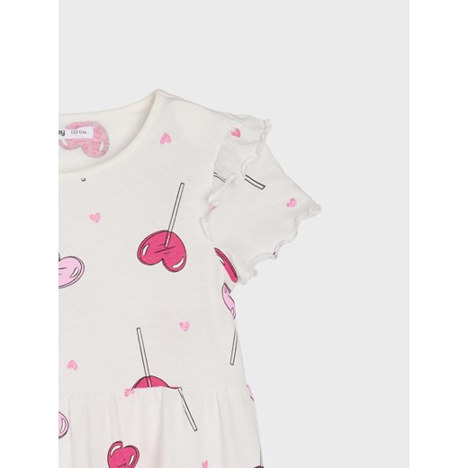 Sinsay - Sukienka z marszczeniami i ozdobnymi falbanami w lizaki - kremowy Sinsay 134 (8-9 l) Sinsay