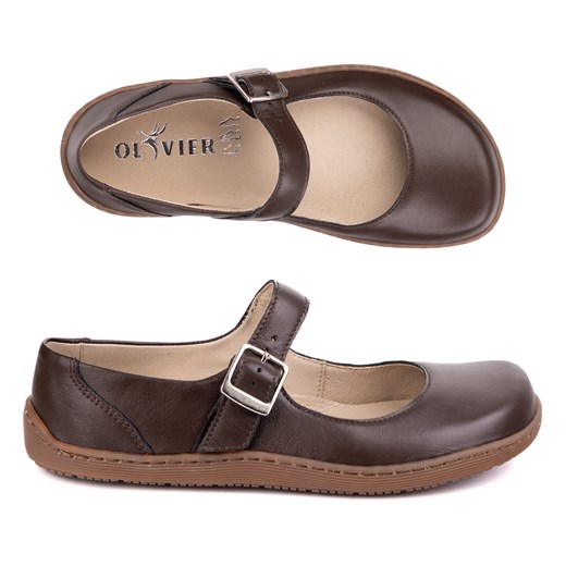 Baleriny barefoot damskie Olivier 1286 – skórzane buty z klamerką do codziennych i eleganckich stylizacji brązowe ze sklepu butyolivier w kategorii Półbuty damskie - zdjęcie 183774995