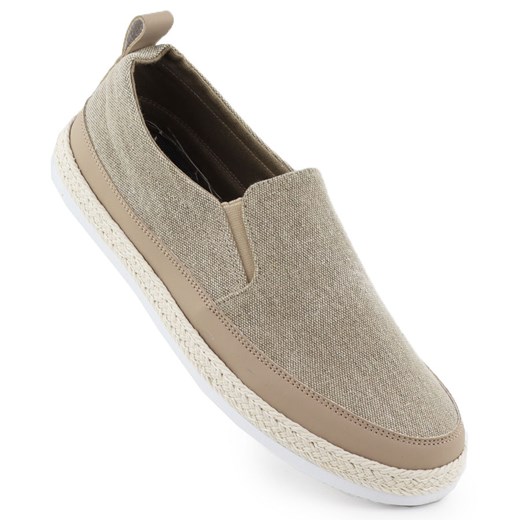 Półbuty męskie espadryle wsuwane khaki Nowacki 0017-T beżowy ze sklepu ButyModne.pl w kategorii Espadryle męskie - zdjęcie 183777995