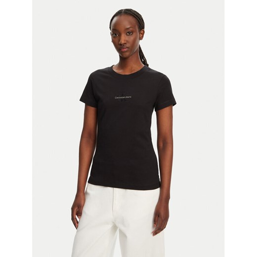 Calvin Klein Jeans T-Shirt Monologo J20J223563 Czarny Slim Fit ze sklepu MODIVO w kategorii Bluzki damskie - zdjęcie 183778355