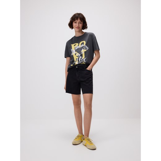 Reserved - Jeansowe szorty z asymetrycznym zapięciem - czarny Reserved 42 Reserved