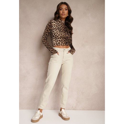 Beżowe Jeansy Mom Fit High Waist Kasena ze sklepu renee.pl w kategorii Jeansy damskie - zdjęcie 183785179