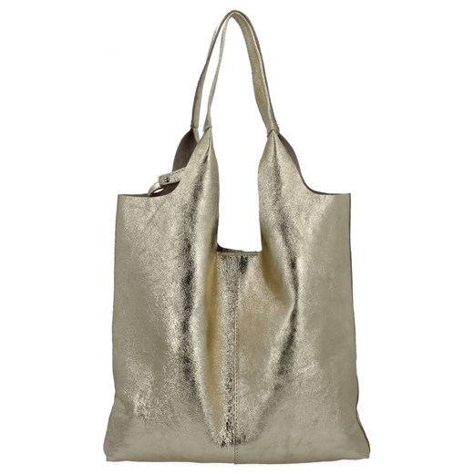 Włoska Torebka Skórzana Shopper Bag z Kosmetyczką 165 Złota ze sklepu PaniTorbalska w kategorii Torby Shopper bag - zdjęcie 183785718