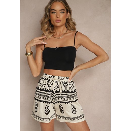 Czarno-Kremowe Wiskozowe Szorty High Waist ze Wzorem Boho Lunadora ze sklepu renee.pl w kategorii Szorty - zdjęcie 183801848