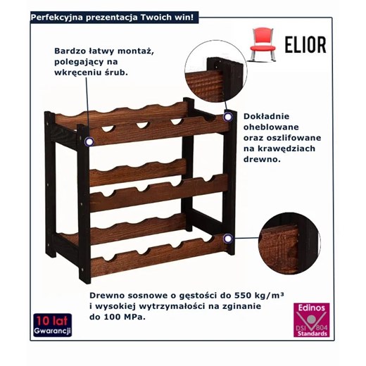 Regał drewniany na 12 butelek wina czarny + brąz - Bottle 3X Elior One Size Edinos.pl