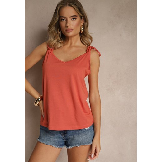 Czerwony Top z Bawełną i Modalem z Wiązaniem przy Ramiączkach Lileria Renee XL renee.pl okazyjna cena