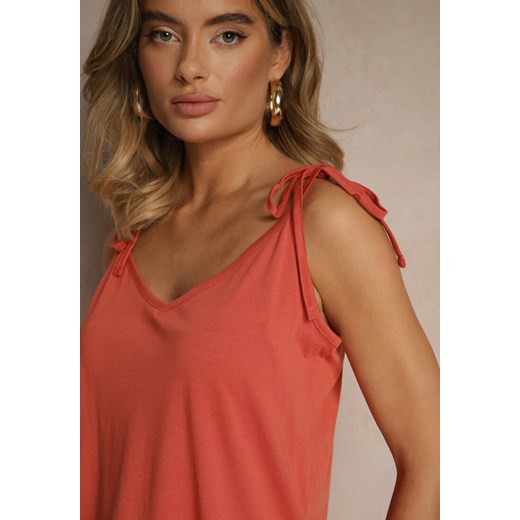 Czerwony Top z Bawełną i Modalem z Wiązaniem przy Ramiączkach Lileria Renee 2XL wyprzedaż renee.pl