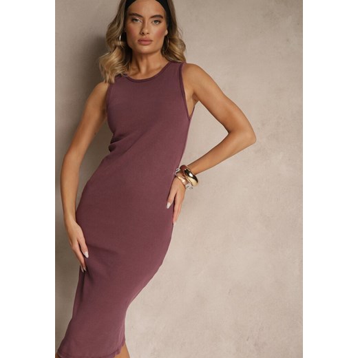 Fioletowa Prążkowana Sukienka z Bawełny Typu Bodycon Ralithia ze sklepu renee.pl w kategorii Sukienki - zdjęcie 183802635