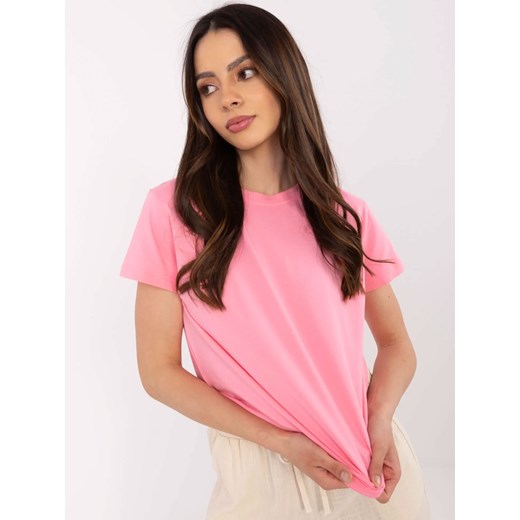 Gładki t-shirt z bawełny - różowy ze sklepu Cudmoda w kategorii Bluzki damskie - zdjęcie 183804205