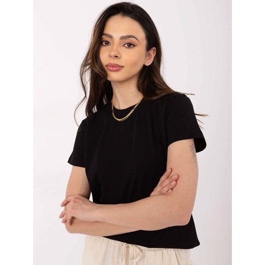 Gładki t-shirt z bawełny - czarny ze sklepu Cudmoda w kategorii Bluzki damskie - zdjęcie 183804207