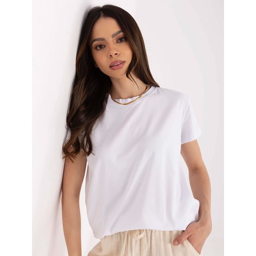 Gładki t-shirt z bawełny - biały ze sklepu Cudmoda w kategorii Bluzki damskie - zdjęcie 183804208