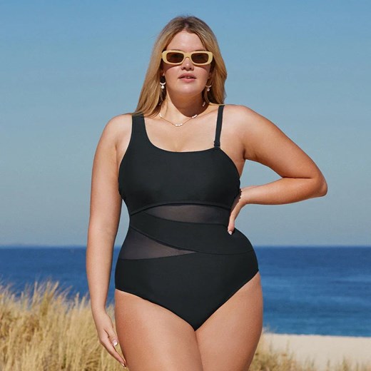 Strój kąpielowy plus size z asymetrycznym krojem - Czarny / L ze sklepu Valetta.pl w kategorii Stroje kąpielowe - zdjęcie 183805608