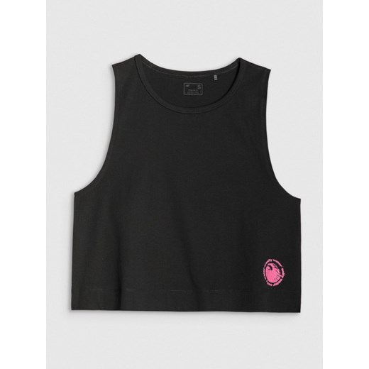 Damski crop top z nadrukiem 4F 4FWSS25TSLEF118 - czarny ze sklepu Sportstylestory.com w kategorii Bluzki damskie - zdjęcie 183807139