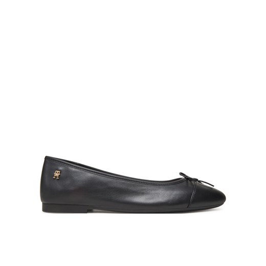 Baleriny Tommy Hilfiger Toe Cap Leather Ballerina FW0FW08759 Czarny ze sklepu eobuwie.pl w kategorii Balerinki - zdjęcie 183807508