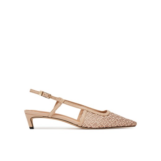 Sandały Tommy Hilfiger Mono Squared Toe Kitten Slingb FW0FW08746 Beżowy ze sklepu eobuwie.pl w kategorii Czółenka - zdjęcie 183808046