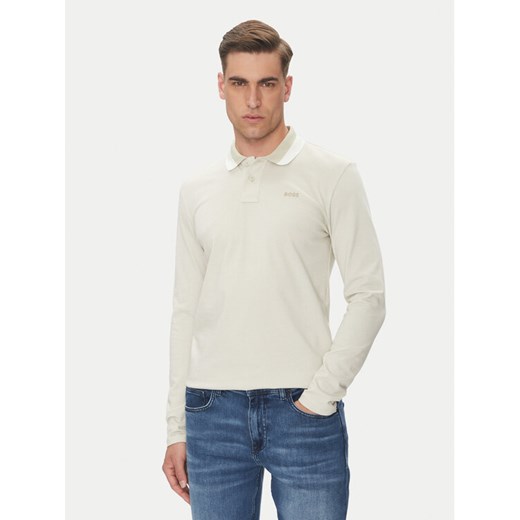 BOSS Polo Peoxfordlong_1 50544845 Beżowy Regular Fit ze sklepu MODIVO w kategorii T-shirty męskie - zdjęcie 183813195