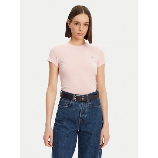 Tommy Jeans T-Shirt DW0DW20459 Różowy Slim Fit ze sklepu MODIVO w kategorii Bluzki damskie - zdjęcie 183813868