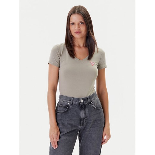 Guess T-Shirt W2YI45 J1314 Khaki Slim Fit ze sklepu MODIVO w kategorii Bluzki damskie - zdjęcie 183814139