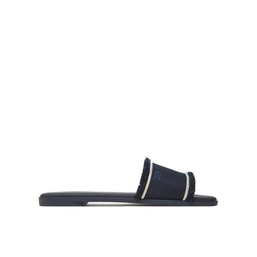 Tommy Hilfiger Klapki Fringe Canvas Flat Sandal FW0FW08908 Granatowy ze sklepu MODIVO w kategorii Klapki damskie - zdjęcie 183814498
