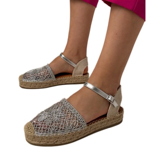 Srebrne sandały espadryle ażurowe srebrny ze sklepu ButyModne.pl w kategorii Espadryle damskie - zdjęcie 183824239