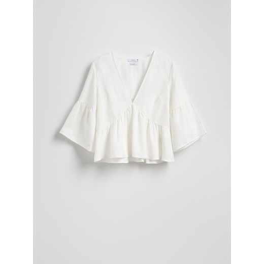 Reserved - Lniana bluzka - złamana biel ze sklepu Reserved w kategorii Bluzki damskie - zdjęcie 183827667