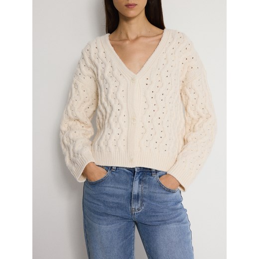Reserved - Kardigan z ozdobnym splotem - złamana biel ze sklepu Reserved w kategorii Swetry damskie - zdjęcie 183829345