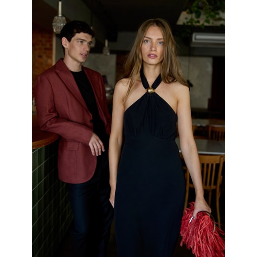 Reserved - Lniana marynarka slim fit - miedziany ze sklepu Reserved w kategorii Marynarki męskie - zdjęcie 183829635