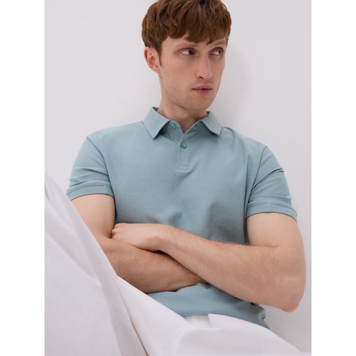Reserved - Polo z merceryzowanej bawełny - jasnoturkusowy ze sklepu Reserved w kategorii T-shirty męskie - zdjęcie 183829999
