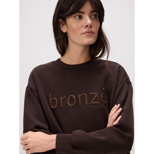 Reserved - Bluza z haftem - ciemnobrązowy ze sklepu Reserved w kategorii Bluzy damskie - zdjęcie 183830227