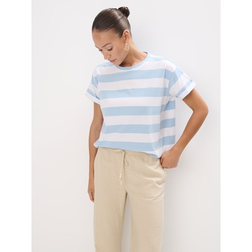 Mohito - Bawełniany t-shirt w paski - biały ze sklepu Mohito w kategorii Bluzki damskie - zdjęcie 183831559