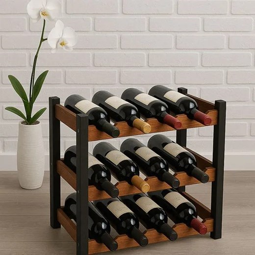 Naturalny drewniany regał na 12 butelek wina - Bottle 3X Elior One Size Edinos.pl