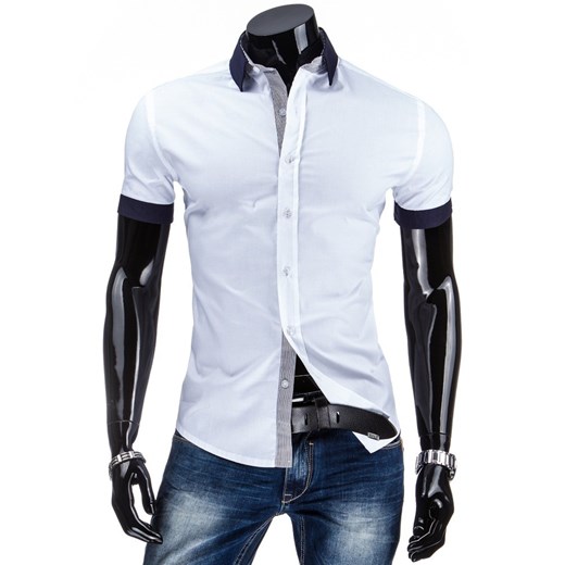 Koszula z krótkim rękawem slim fit (kx0602) - Biały dstreet niebieski bawełna