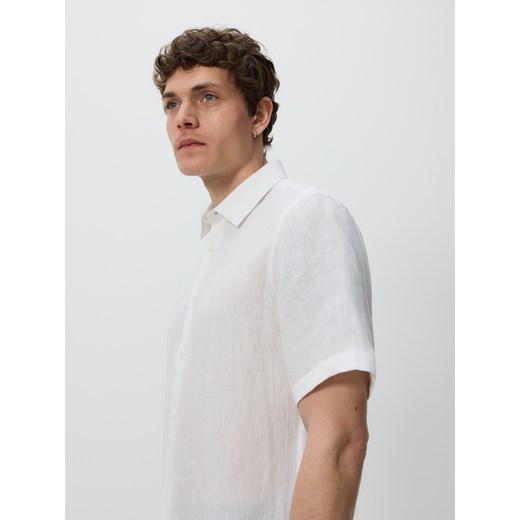 Reserved - Lniana koszula slim fit - biały ze sklepu Reserved w kategorii Koszule męskie - zdjęcie 183835079