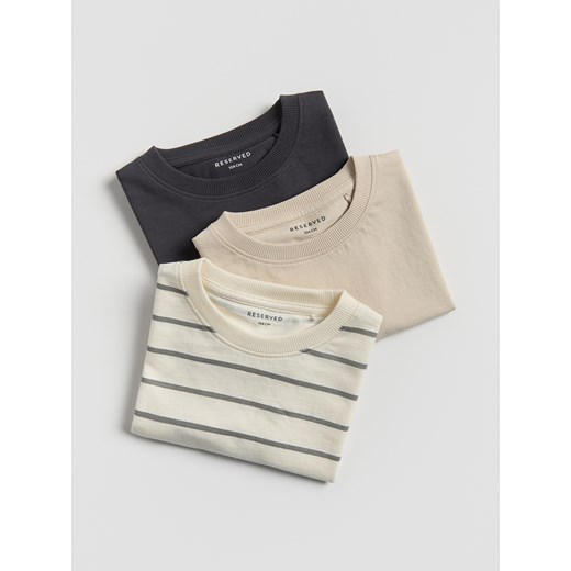 Reserved - Bawełniany t-shirt 3 pack - złamana biel ze sklepu Reserved w kategorii T-shirty chłopięce - zdjęcie 183835178