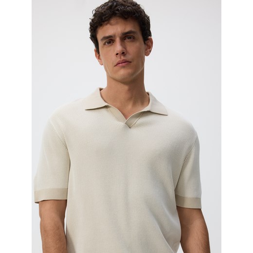 Reserved - Strukturalny sweter polo - beżowy ze sklepu Reserved w kategorii T-shirty męskie - zdjęcie 183835197