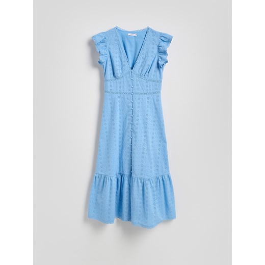 Reserved - Bawełniana sukienka z falbankami - jasnoniebieski Reserved L Reserved